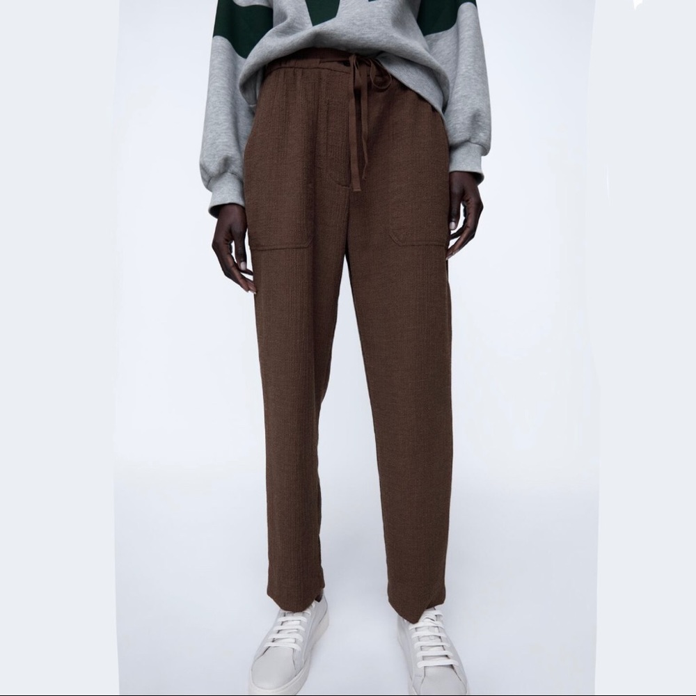 Zara Textured Tapered Pants in Dusty Purple/Brown